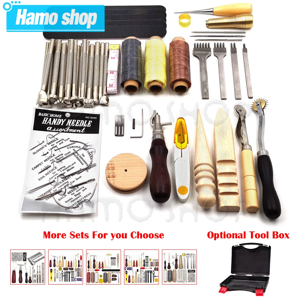 Leathercraft Tools Kit Professional Hand Sewing Saddle Groover Stitching Punch Carving Work Sets Tool box For DIY Accessories