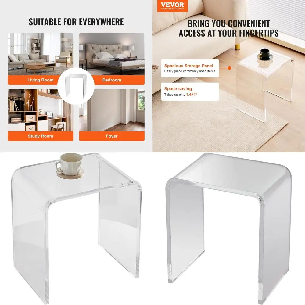 

Прозрачный акриловый U-образный приставной столик с каскадными краями для гостиной и спальни