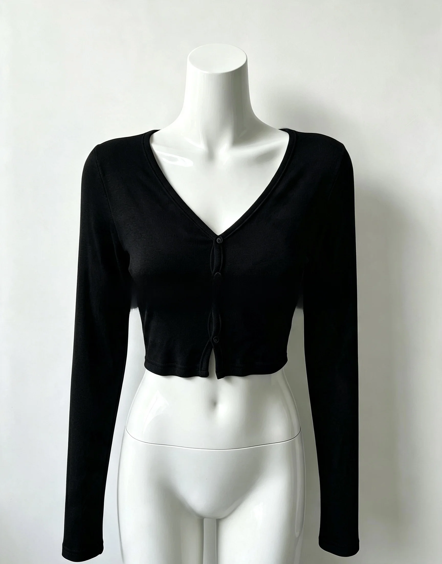 Summer Skin-Friendly Sexy Thin V-Neck Sun Protection Clothes Breathable Pure Desire Micro-Transparent Commute Style Long Slee...
