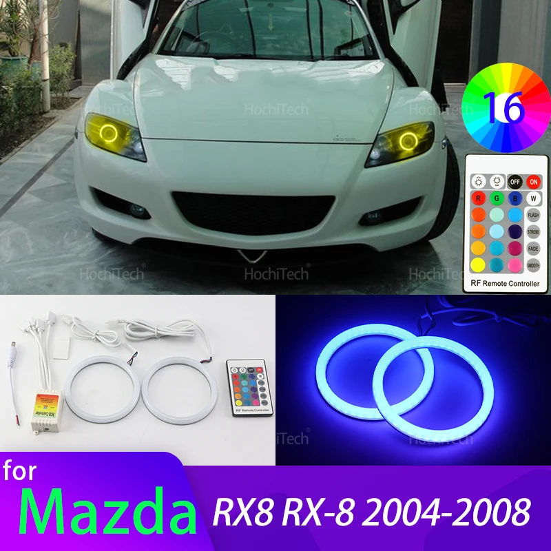 High Quality Remote Control 16-Color RGB Cotton LED Angel Eye Rings Daytime Light for Mazda RX8 RX-8 2004-2008 Car Accessories