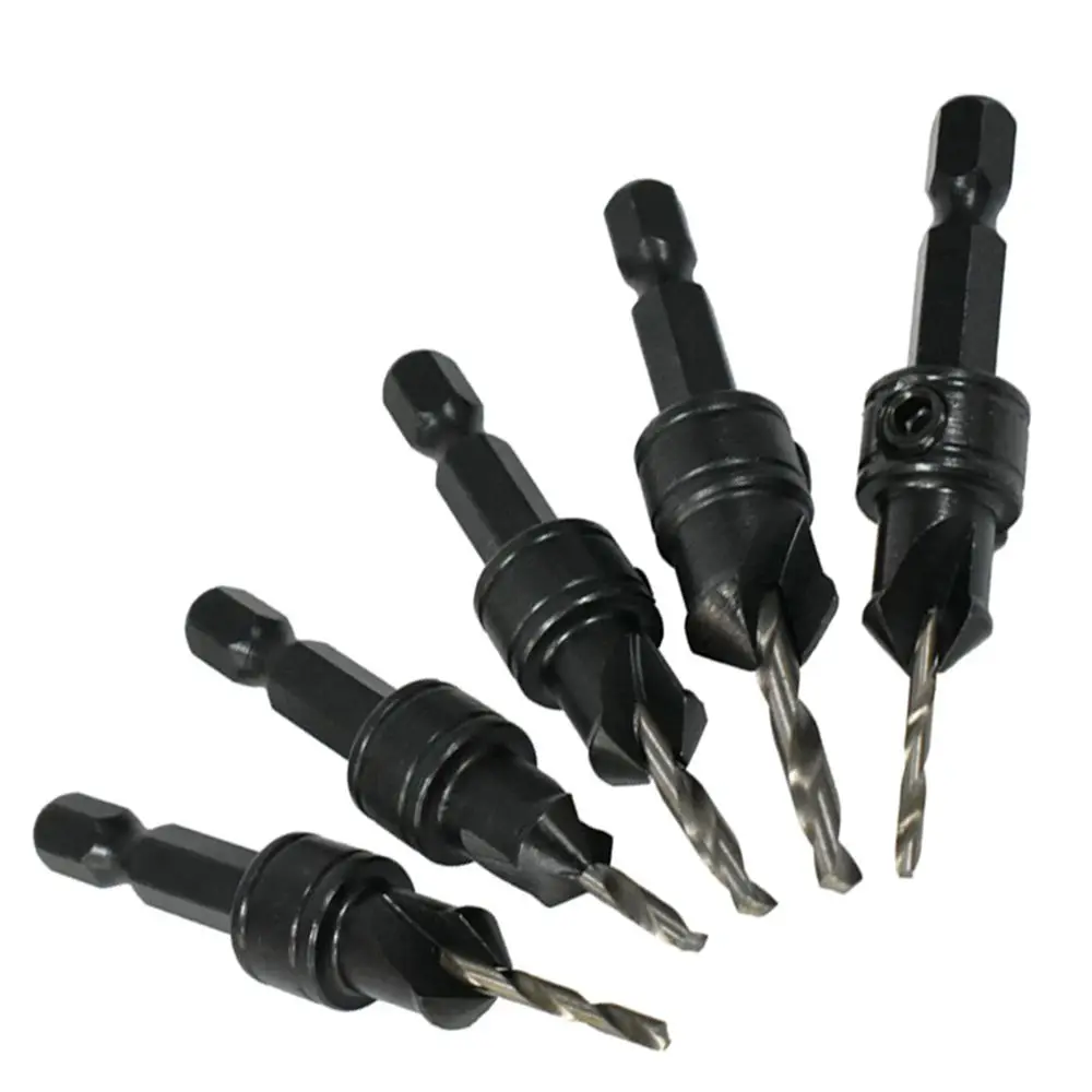 

6 Pcs One-piece Woodworking Countersinking Drills Double fluted Double-edged Conical Drill Bit HSS Hexagonal Shank