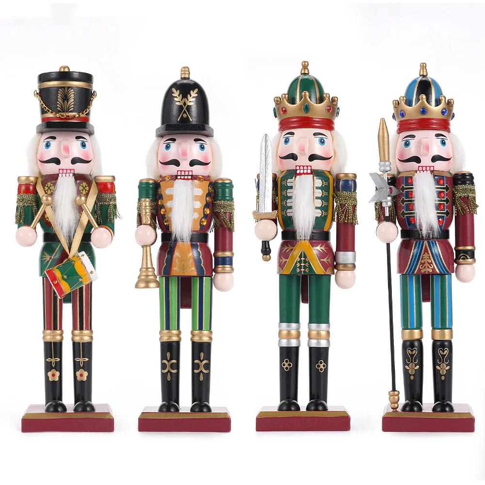 30CM Wooden Nutcracker Christmas Decorations Soldier Figures Handmade Dolls Toys Home Office Table Decorations Gifts Friends