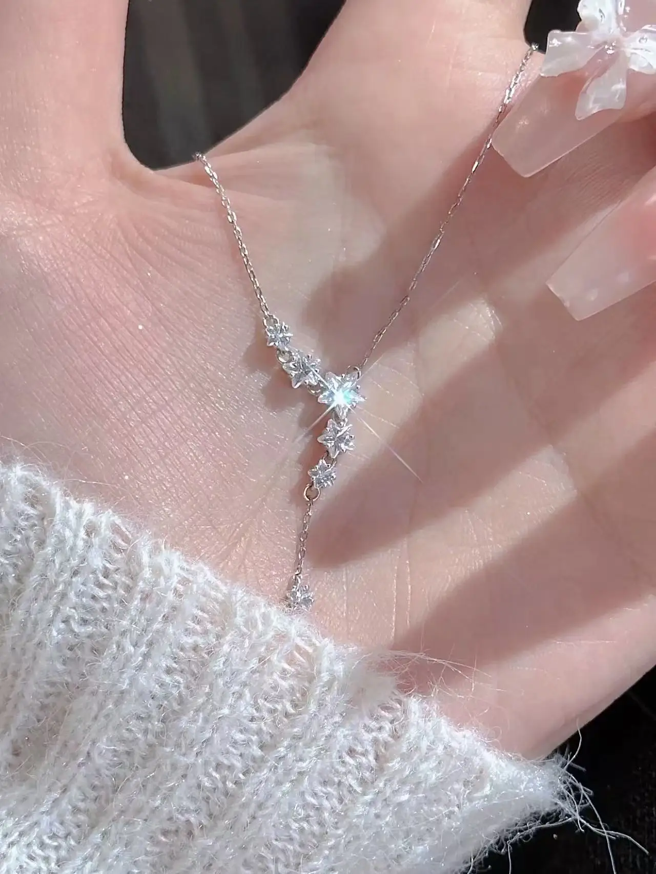 New 925 Sterling Silver Necklace Long Charm Star Shape Pendant Charm Woman Choker Birthday Gift Exquisite Jewelry