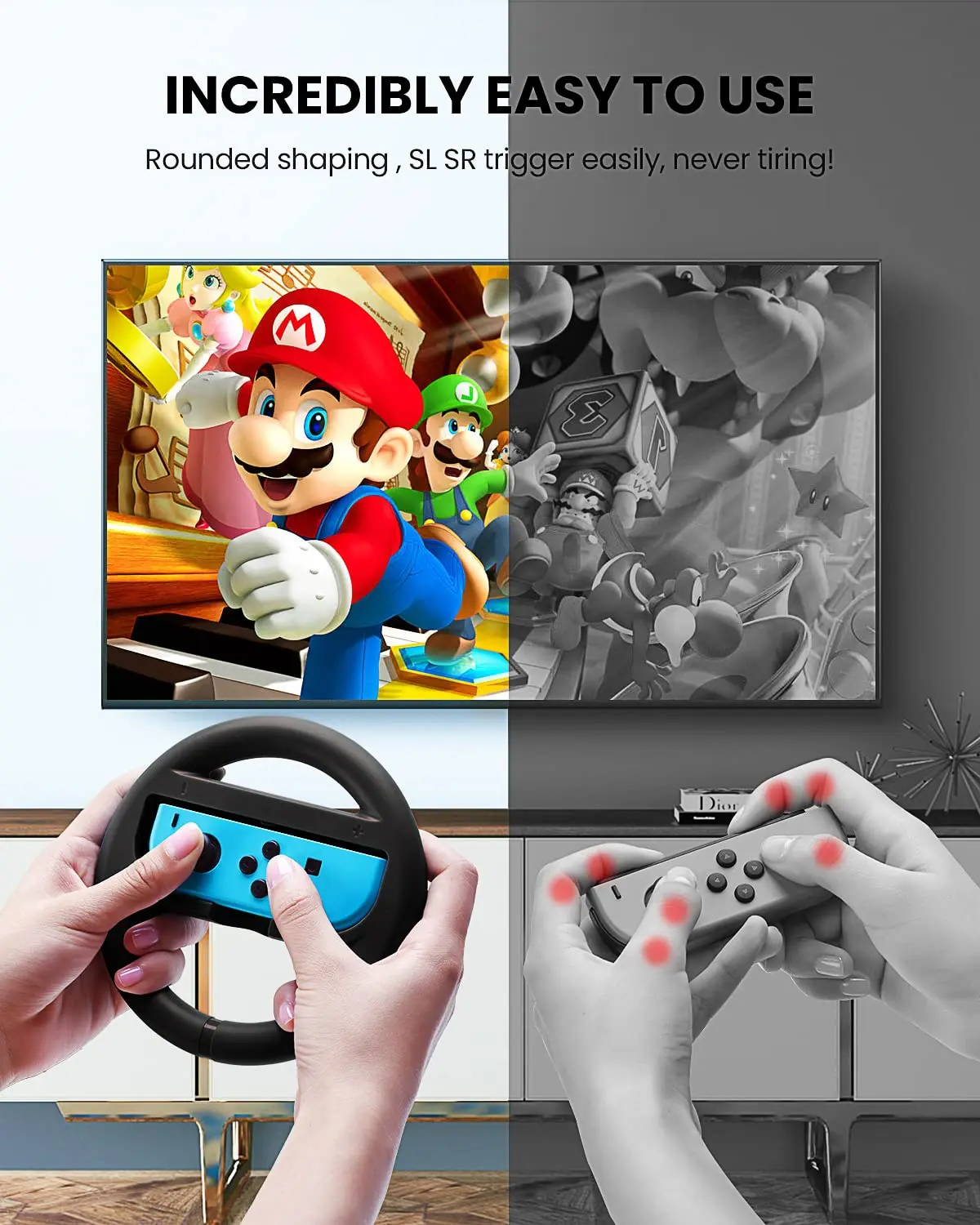 2Pcs Left Right Game Steering Wheel Controller Handle Holder Grip JoyCon Controller Gamepad For Nintendo Switch OLED Accessories