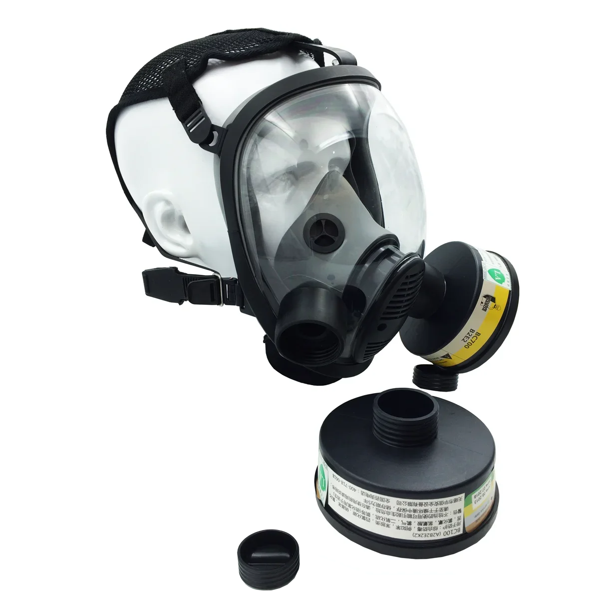 Spherical full-face mask silicone safety gas mask with double protection filter for firefighting