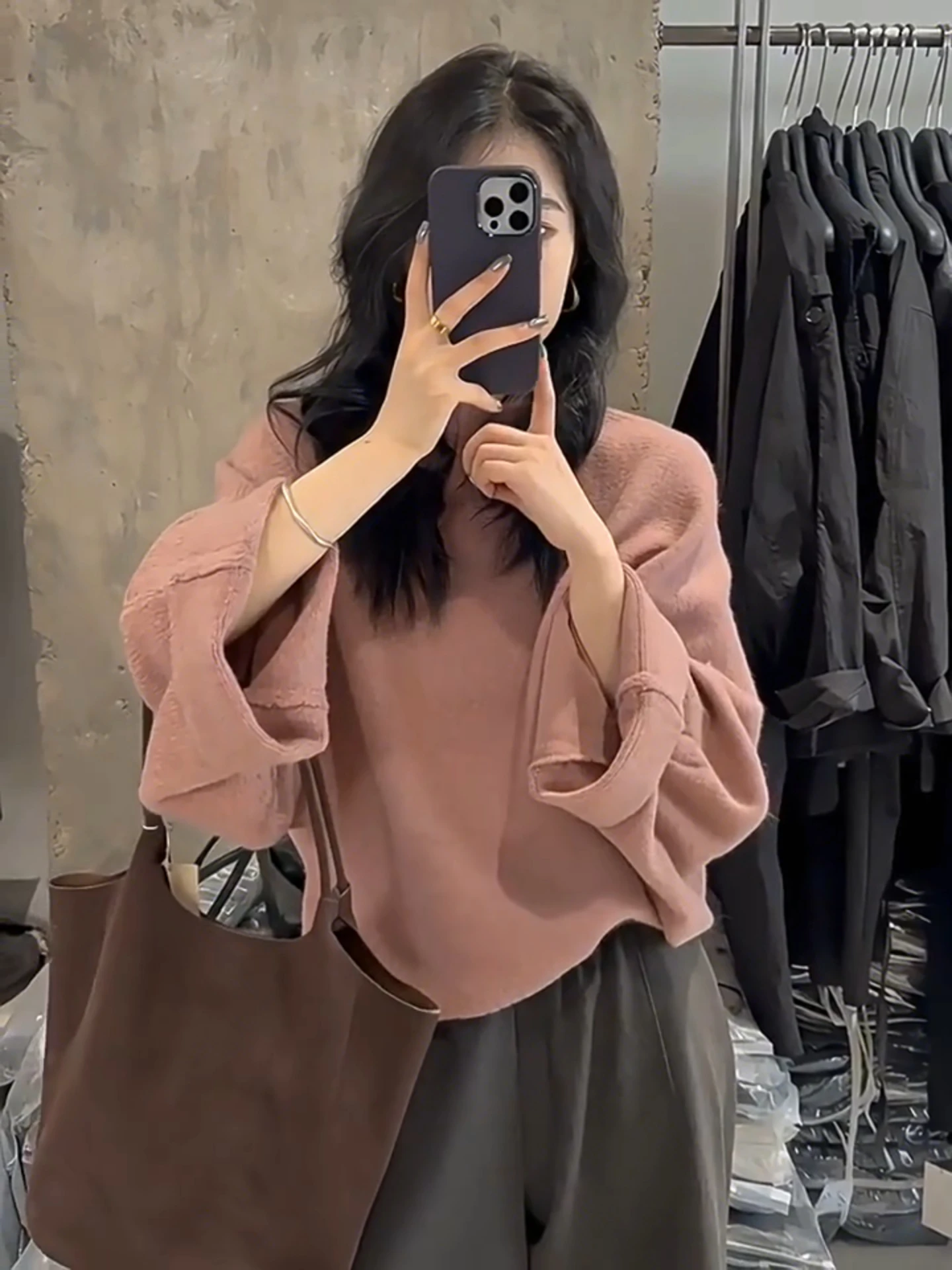 الوردي عالية الياقة فضفاضة Batwing Sve سترة المرأة الخريف الشتاء لينة مريحة محبوك أعلى التخسيس تصميم فريد Sle