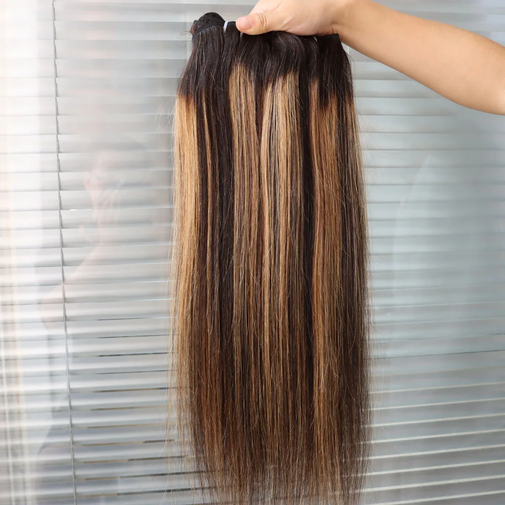 100% الشعر البشري بالجملة البيانو تسليط الضوء على 1B 27 شقراء انخفاض الشحن حزم الشعر الهندي لحمة النسيج شعر داكن للنساء السود