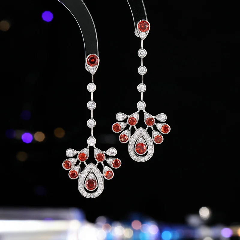 

Light Luxury High-end French Long Tassel Bridal Earrings Water Drops Super Fairy Crown Dinner Wedding Dress