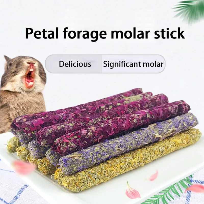 6pcs Rabbit Chew Sticks Mixed Natural Flower Chew Toys Treats for Rabbit Bunny Chinchilla Guinea Pig Hamster Molar Snacks