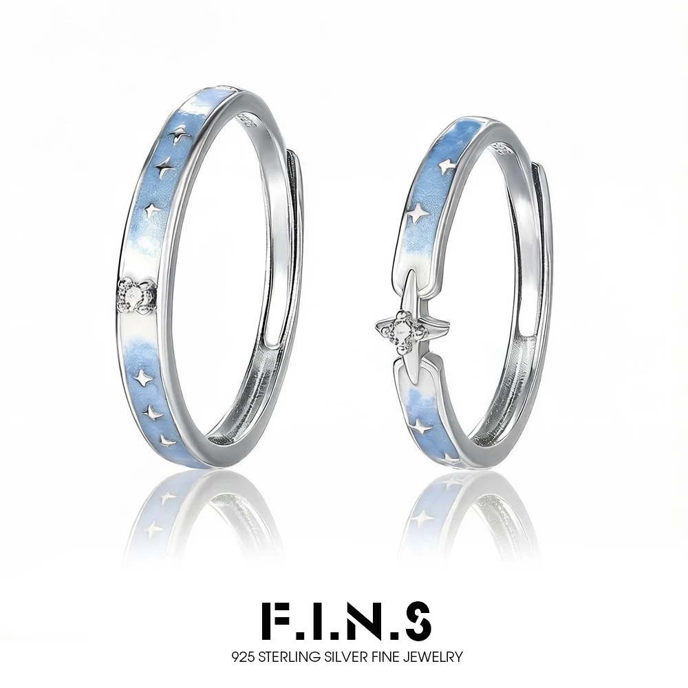 

Кольцо для пары F.I.N.S из стерлингового серебра S925 с синей глазурью и цирконием в форме четырехконечной звезды, регулируемое, ювелирное украшение на палец, подарок на День святого Валентина