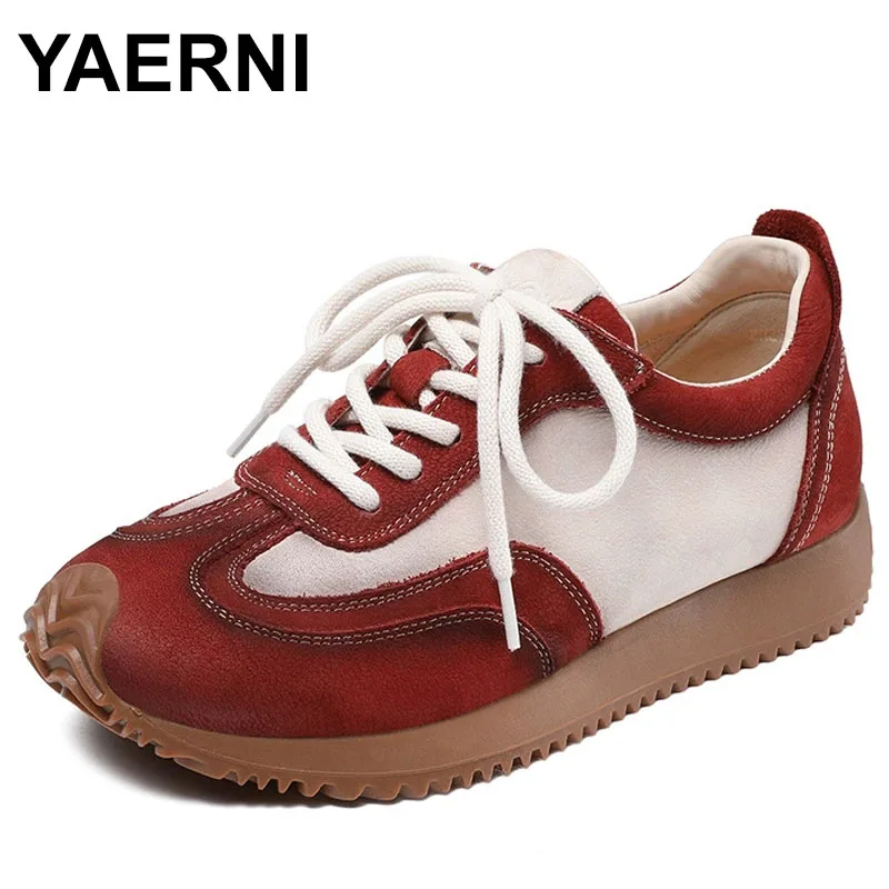 

Fashion Women Flat Shoes Mixed Colors Genuine Leather Lace-Up Casual Sneakers Retro Academic Style Student Single Shoes