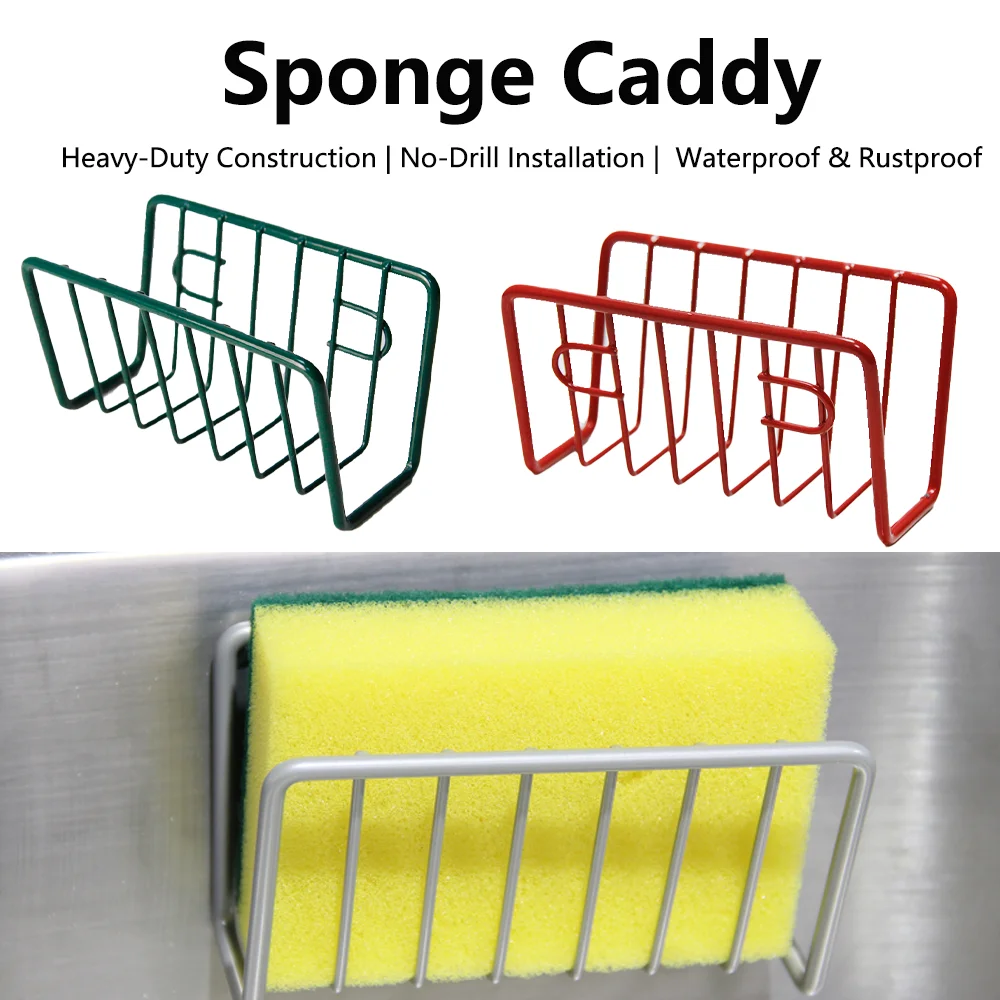 Estante de soporte de esponja de hierro sin taladro, estante de drenaje sobre el fregadero, organizador de cocina montado en la pared para fregador de platos y dispensador de jabón