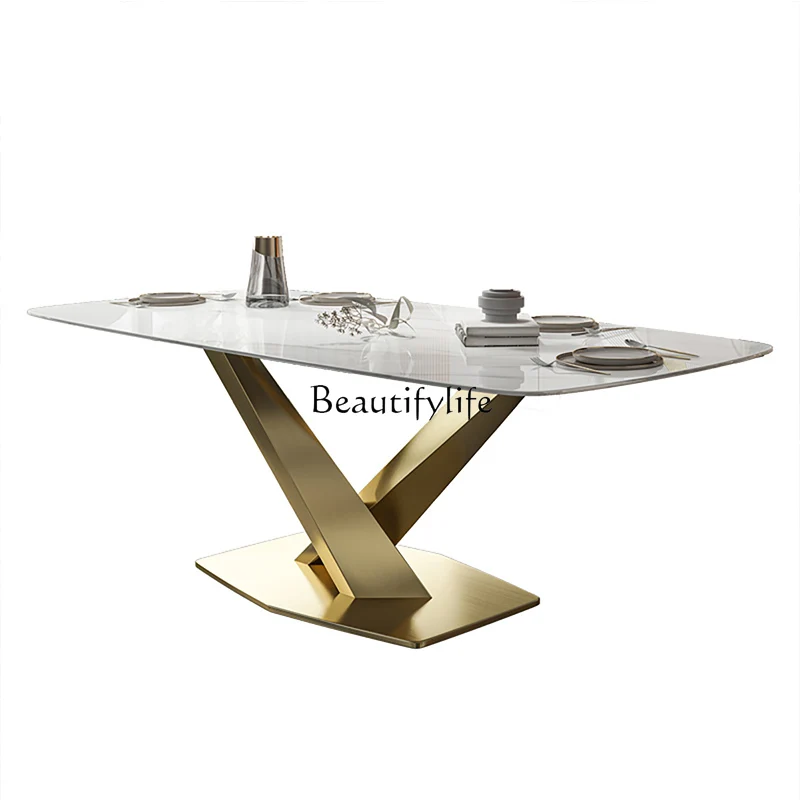 

Light luxury rock slab dining table Modern simple household high-end square dining table