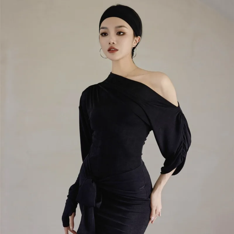 UK-Latein-Tanzkostüm für Damen, fließendes, entspanntes Kleid für lateinamerikanische Studenten: lässige Lounge-Kleidung mit weich drapierten Gesellschaftstanzkostümen