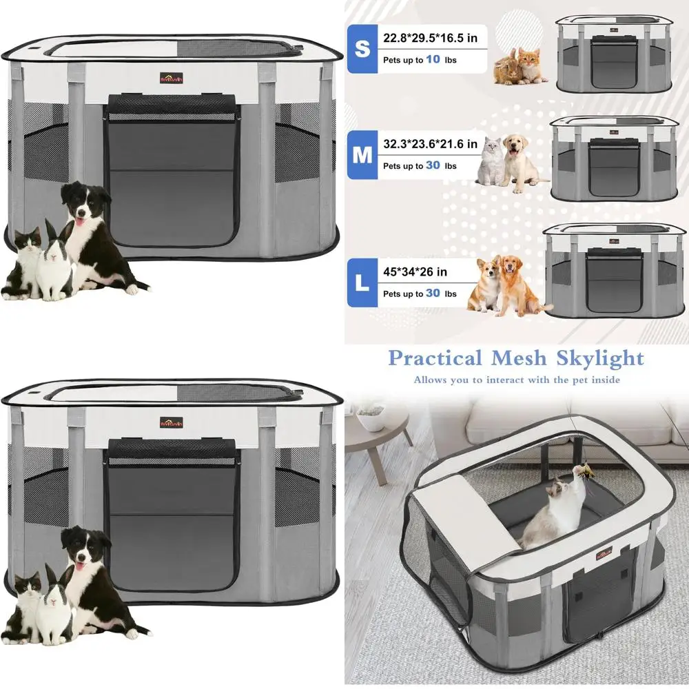 

Portable Grey Dog Playpen for Indoor/Outdoor Use with Carrying Case - Ideal for Puppies, Kittens, and Small Animals