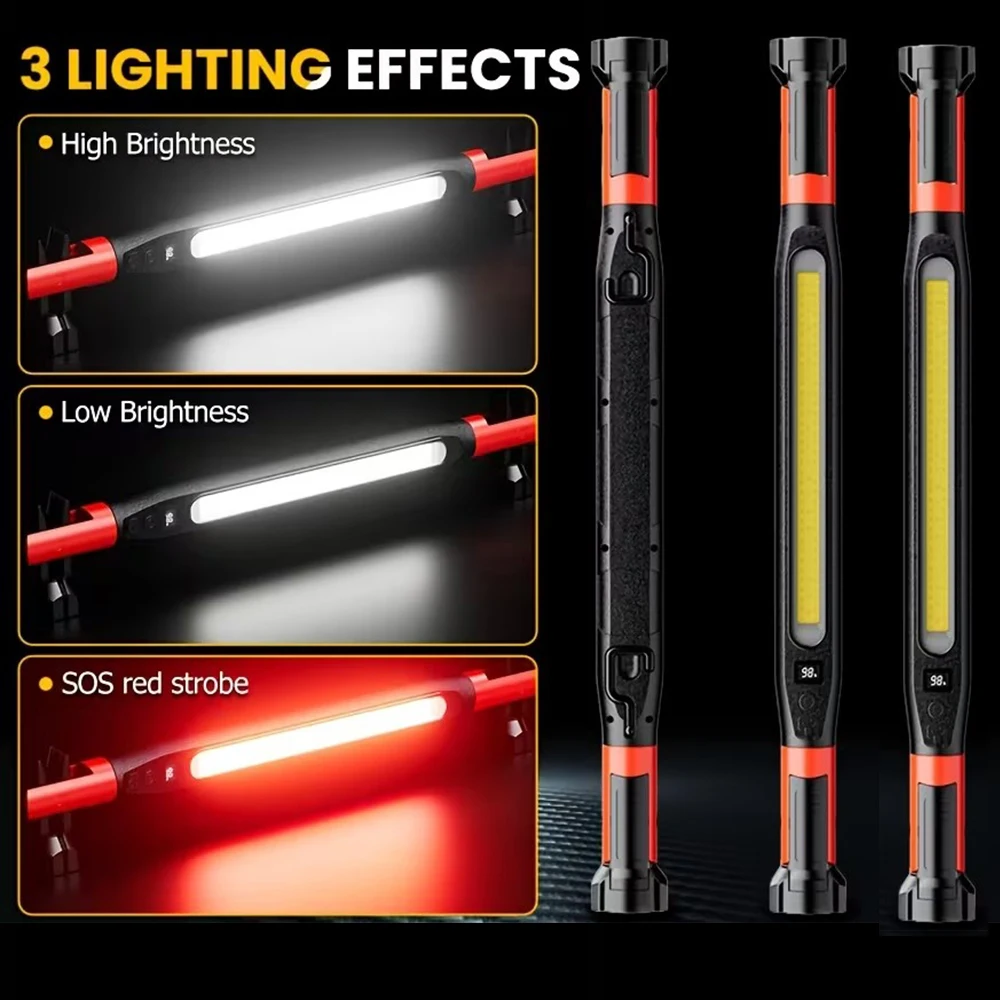 3000LM LED Work Light 4 Lighting Modes Magnetic Work Light with 180° Rotating & 360° Hooks Portable Spotlight for Camping