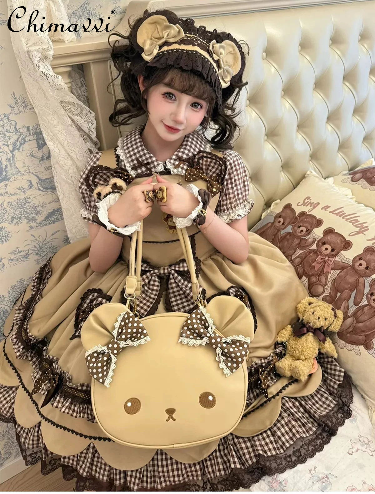 

Cute Bear Big Head Bag Lolita Single Shoulder Bag Sweet Bow Girls Women Crossbody Bags Student Handheld Tote Bag 2026 New