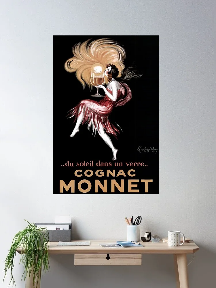 Cognac Monnet Vintage French Advertising Alcohol, Art Picture Print Canvas Poster Home Wall Decor