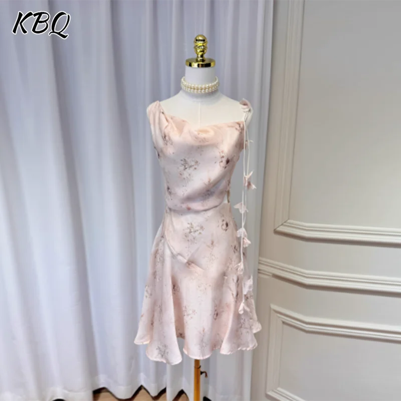 

KBQ Printing Tunic Hollow Out A Line Dresses for Women Square Collar Sleeveless Spliced Irregular Floral A Line Dress Female New