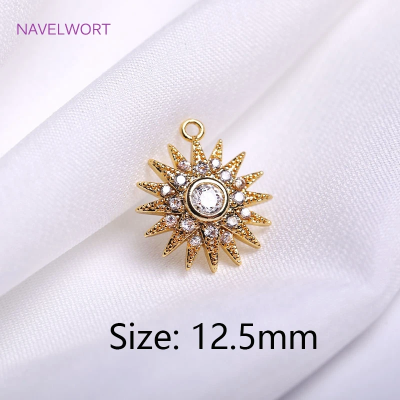 14K Gold Plating Sun Flower/Cross Pendants Brass Metal Inlaid Zircon Flower Charms DIY Jewelry Making Accessories Wholesale