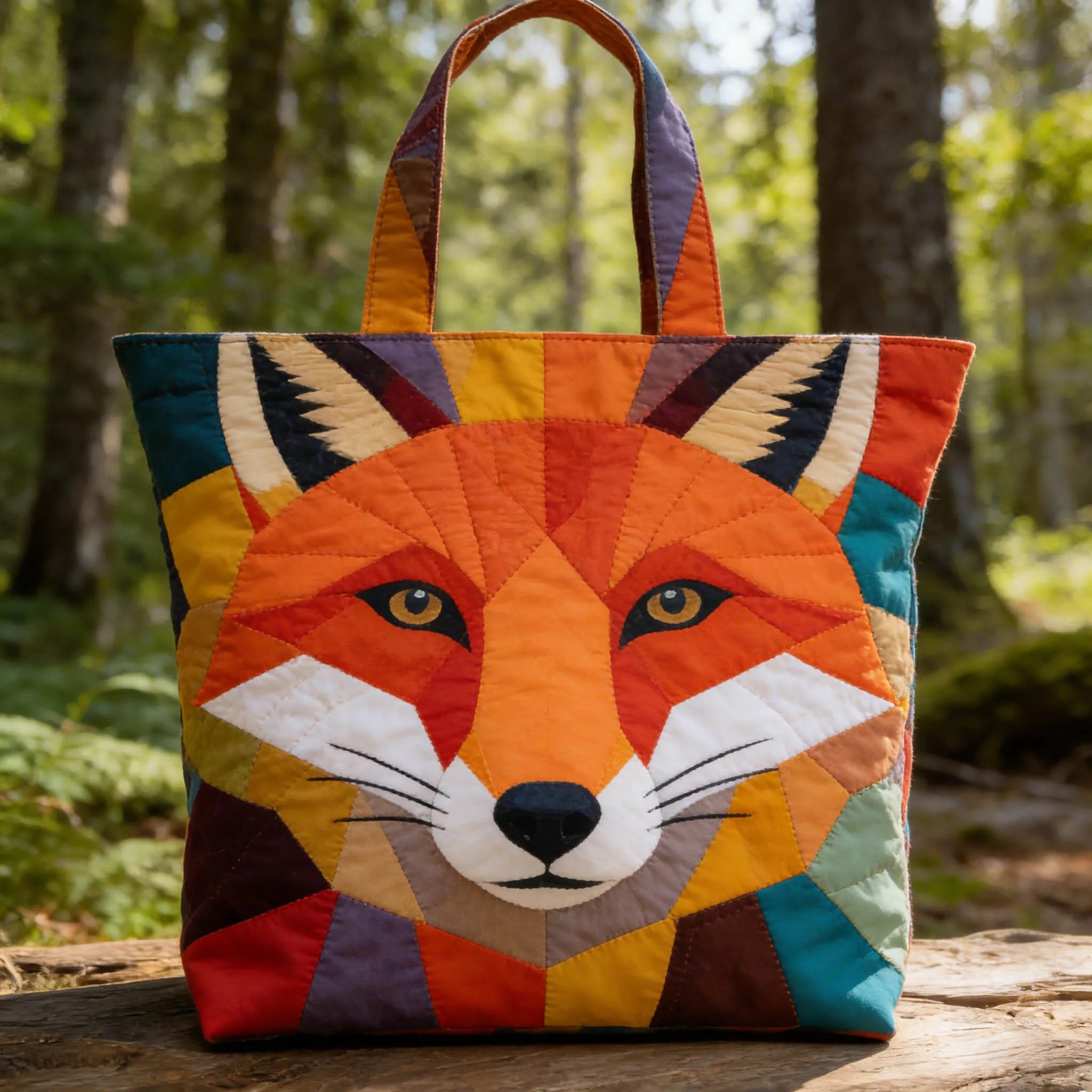 

Геометрическая стеганая сумка-тоут с лисьим принтом для женщин и мужчин, повседневная сумка через плечо с изображением лесных животных в стиле модерн-арт для ежедневных поездок