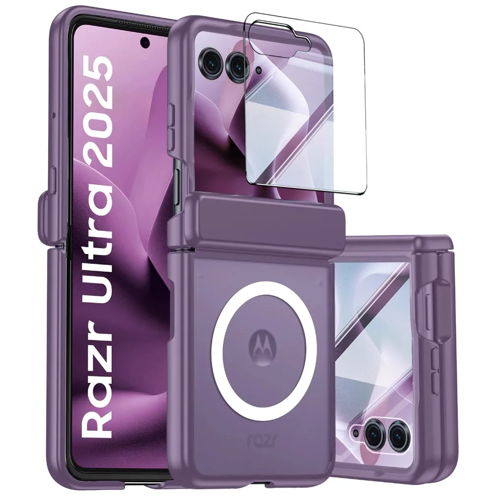 For Magsafe Magnetic Phone Case with Front Tempered Glass Film Motorola Razr 70+ 60 50 Ultra Shockproof Hinge Protection Cover