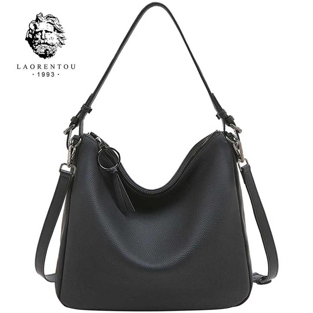 LAORENTOU Women\'s Genuine Leather Tote Handbag High Quality Lady Shoulder Hobo Bag