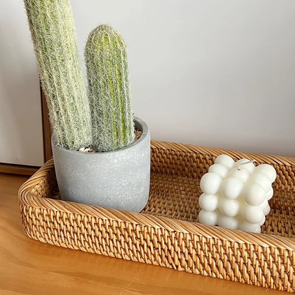 

Hand woven rattan storage basket tray household storage fruit dessert basket coffee table restaurant decoration tray blind box