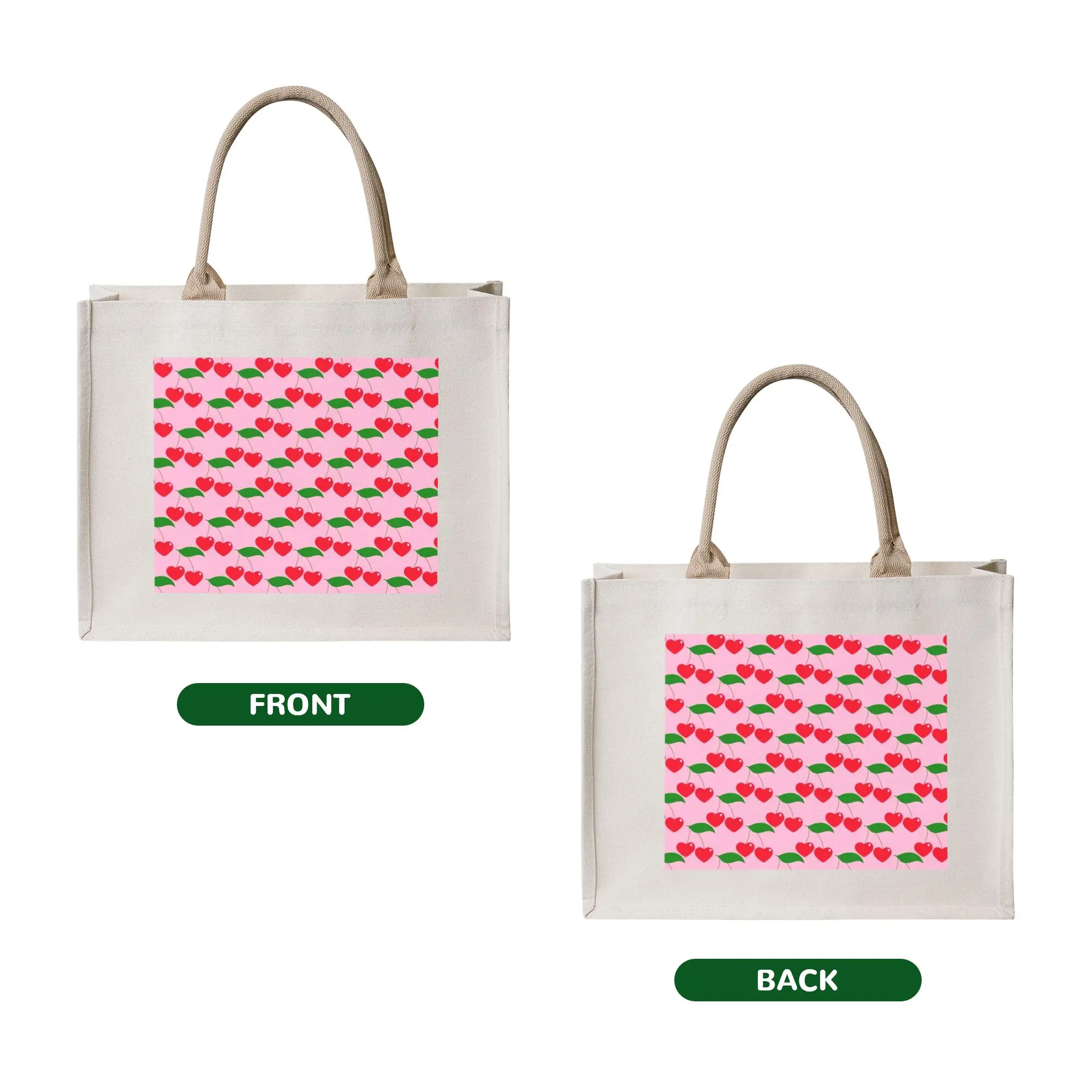 Recycling Mini Micro Heart Cherry Block Print Vintage Pop Art on Pink Shopping Bag Women Tote Bag Portable  Grocery Shopper Bags