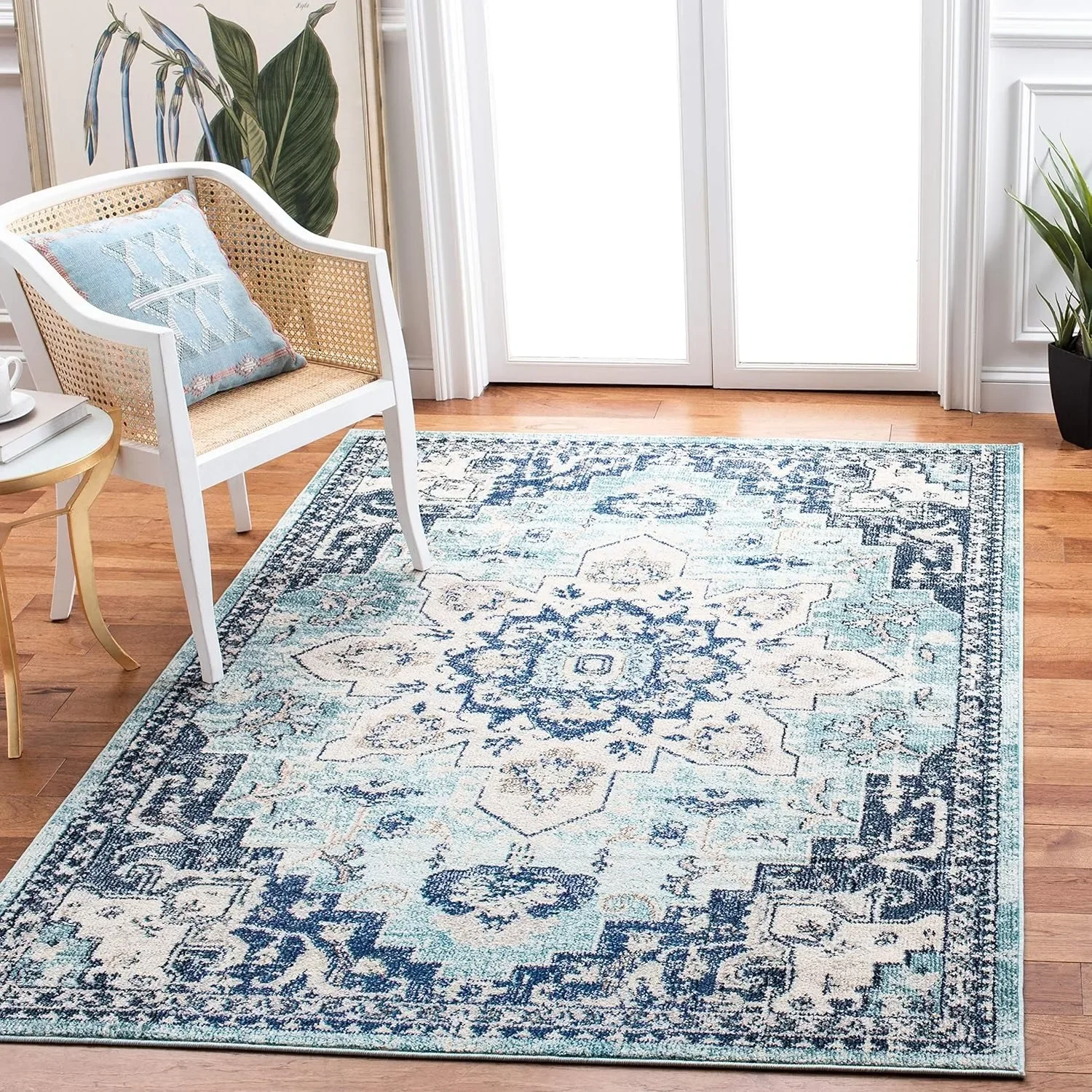 Madison Collection Area Rug - 10' x 14', Orange & Teal, Boho Chic Medallion Distressed Design, Non-Shedding & Easy Care, Ideal