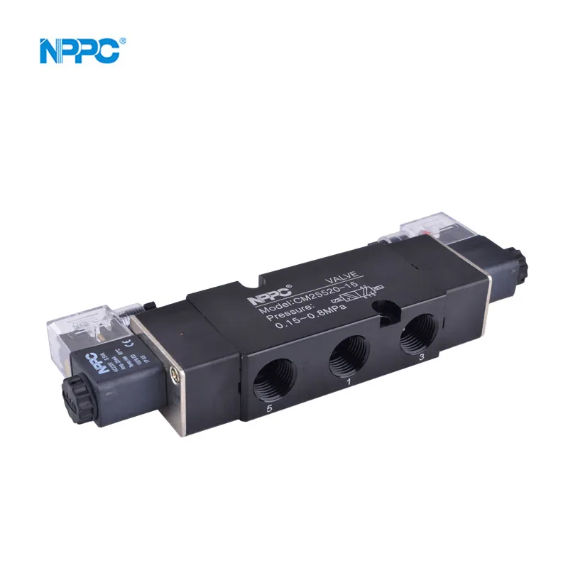 CM25520-15 5/2 wayNamuar type  solenoid valve black or silver color coil voltage  DC24V AC24V AC220V double headsG1/2 NPPC Brand