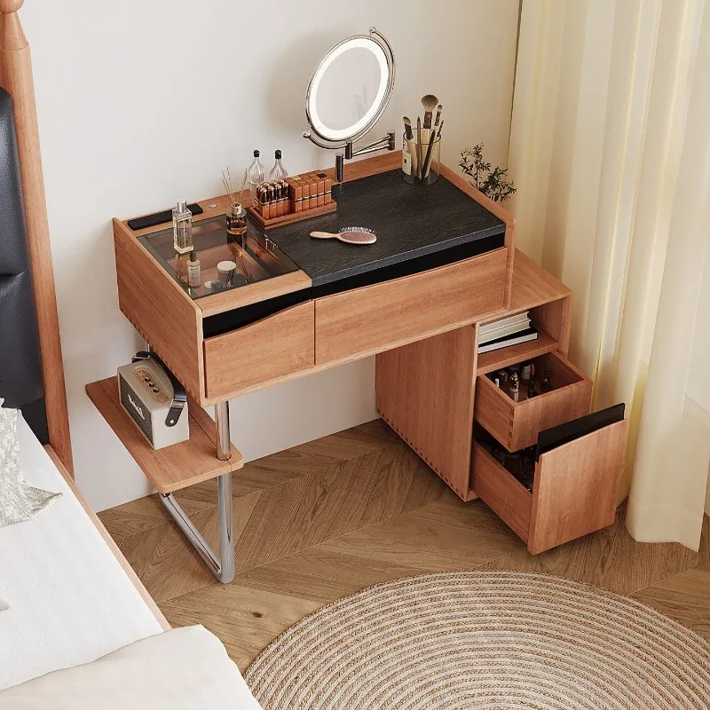 Nordic cherry wood solid wood makeup table, dresser bedside table integrated master bedroom small apartment multi-functional