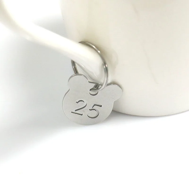 Cute Bear Shaped Metal Numbered Tag With Key Ring Hollow Out Stainless Steel Sequential Numbers Digital Label ID Card