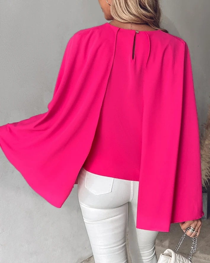 Women Blouses Tops 2024 Spring Summer Round Neck Cloak Sleeve Top Solid Color Slim Elegant Loose Pullover Women's Blouse