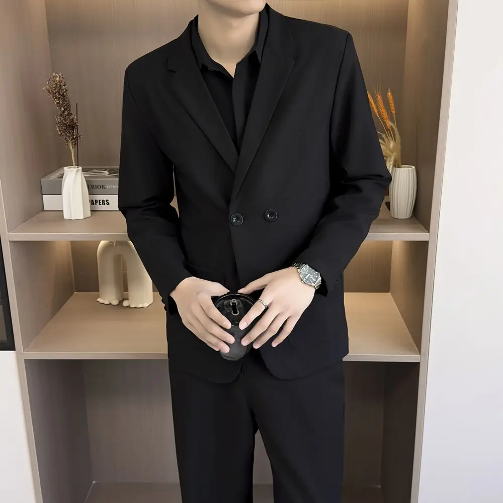 

Spring Faionable Men's Casual Luxury Suit Jaet Sli Stand Fit Polyester Fiber Long Sve Busin Sle Coat