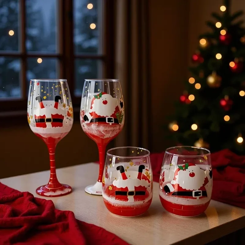 Creative Christmas Wine Glass Hand Painted Santa Claus Crystal Drinkware Holiday Party Stemless Goblet Xmas Gift for Home
