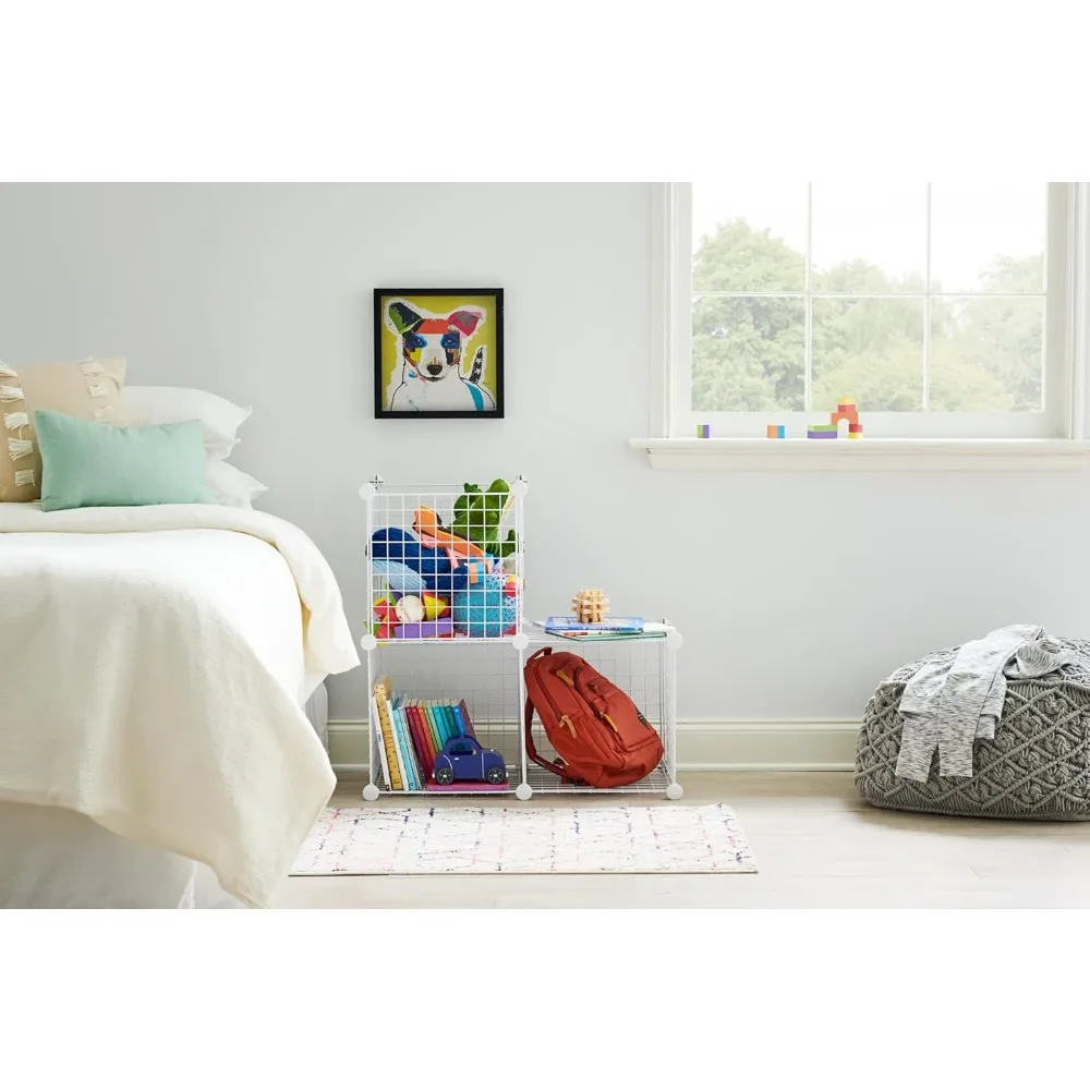 3 Piece Storage Wire Stackable Cube Set, Easy Assemble, White, for Closet/Bookshelf/Toys Multi-Use Home Organizer