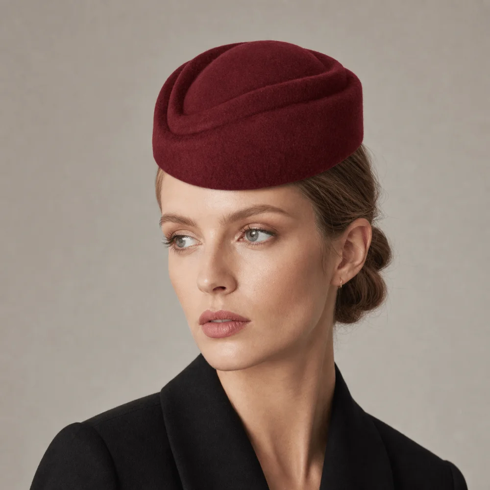 Fashion Wool Felt Women Beret Hats Spring Summer Black Red Blue Flight Attendant Hat with Slot Service Cap Uniform Hat