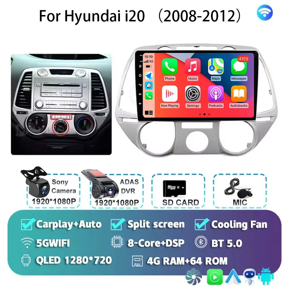 Android 15 Carplay Voor Hyundai i20 2008 2009 2010 2011 2012 Autoradio Stereo Multimedia Video Player WIFI Touchscreen