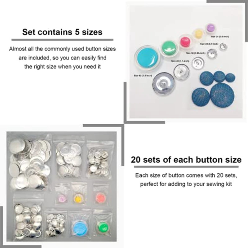 1 Set Cover Button Kit With 5 Different Size Buttons & Tools, Button Maker Machine