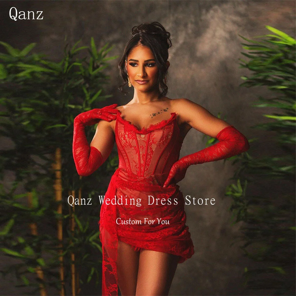 Qanz Red Mini Sexy Birthday Dress Women 2024 Lace Appliques Customized Corset Party Dresses Short Mermaid Vestidos De Fiesta