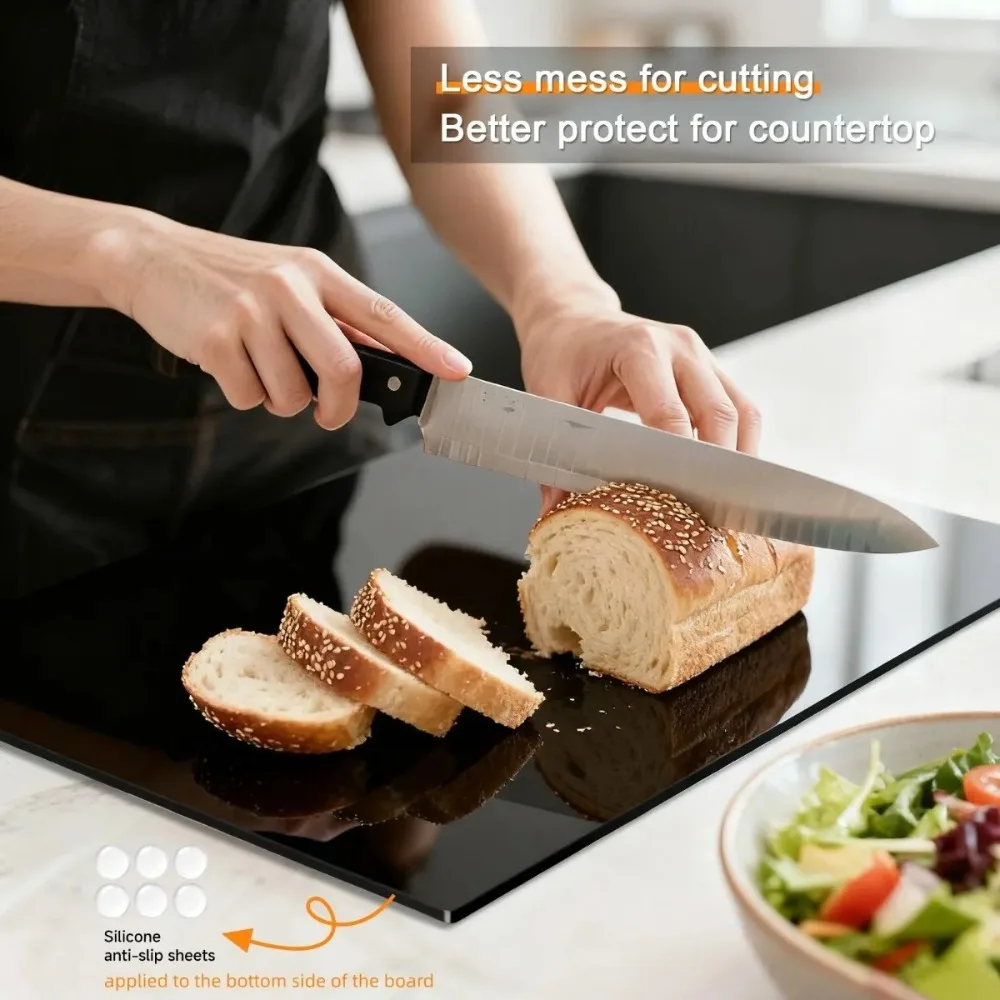 Cutting Board with Counter Lip Anti-Slip Shatter Resistant Easy Clean Perfect for Cutting Bread Meat and Veggies Kitchen Decor