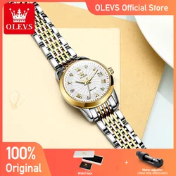 OLEVS-Relógio de pulso impermeável em aço inoxidável para mulheres, automático, mecânico, simples, luxo, presente para meninas