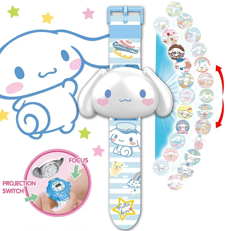 Sanrio Hello Kitty Toys Set 3D Projection Digital Watch Cinnamoroll Kuromi Melody Anime Action Figures Model Toy Kid Gift