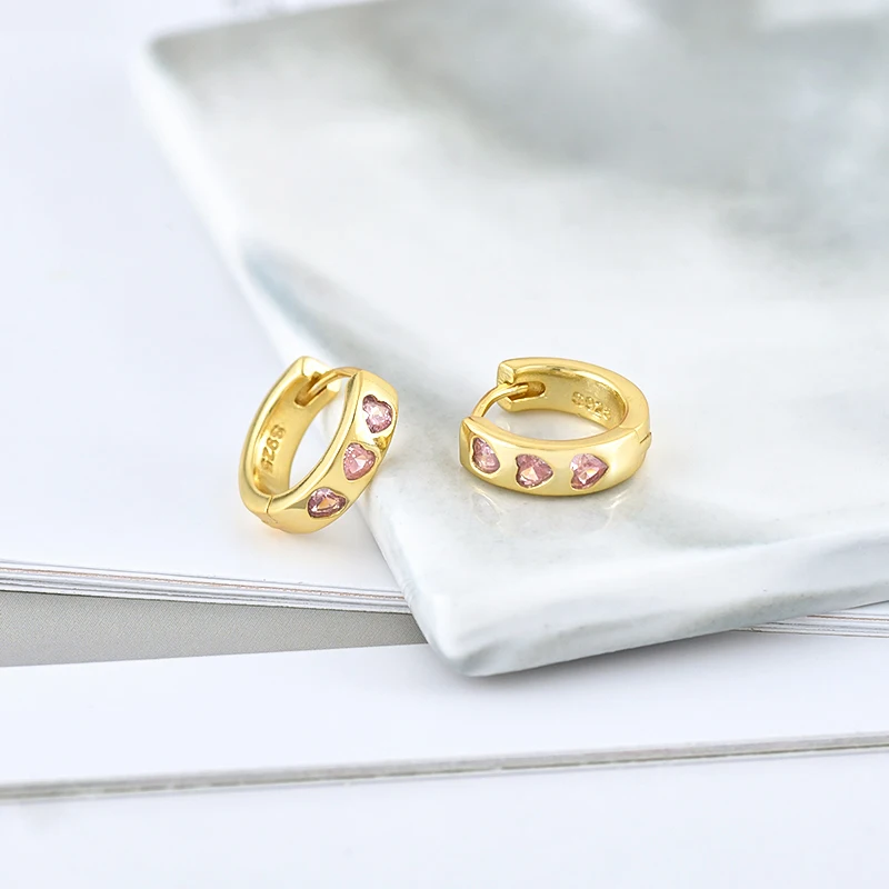 925 Sterling Silver Ear Needle Pink CZ Crystal Hoop Earrings for women Fashion Enamel Pendant Gold Earring Luxury Jewelry Gifts
