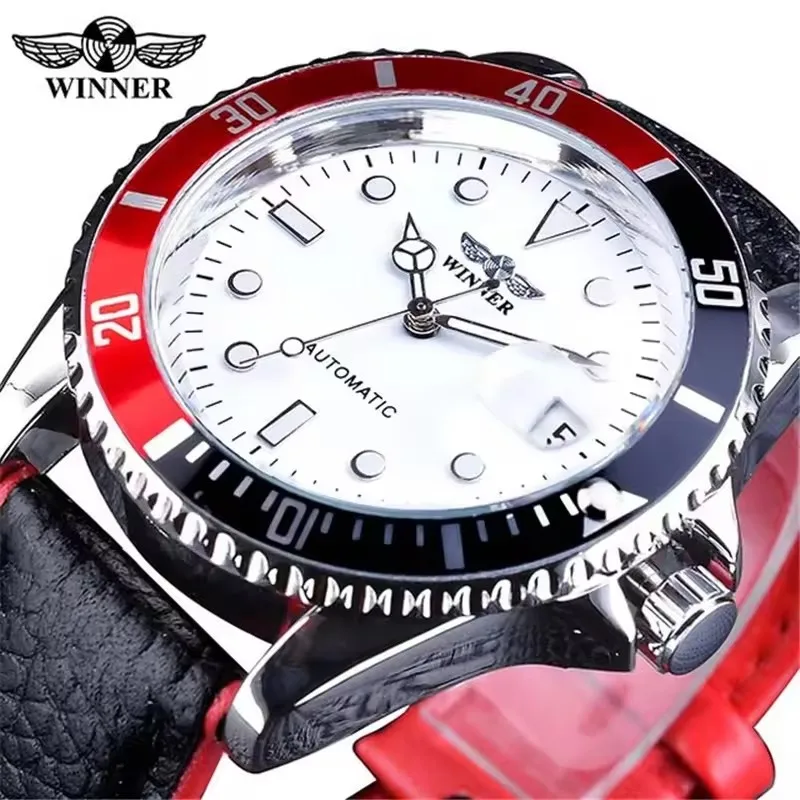 WINNER 002 Fashion Men's Mechanical Watch Luxury Style Calendar Night Light Business Black White Classic Men's Automatic Watch