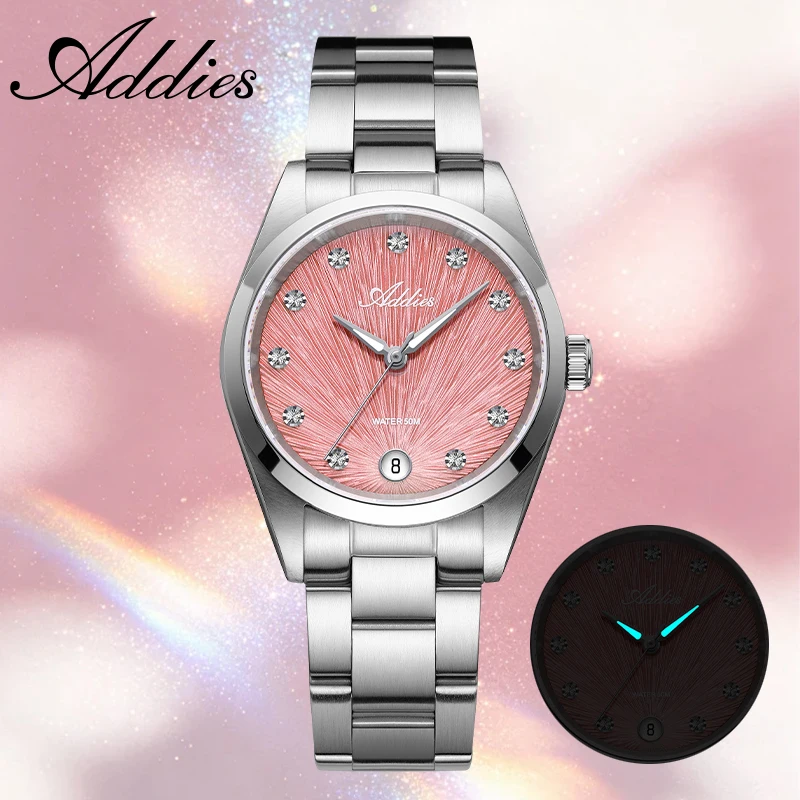 ADDIES Luxury Woman Watch Sapphire Glass 5Bar Waterproof Elegant Women's Watches Calendar Stainless Steel Wristwatches AW25916