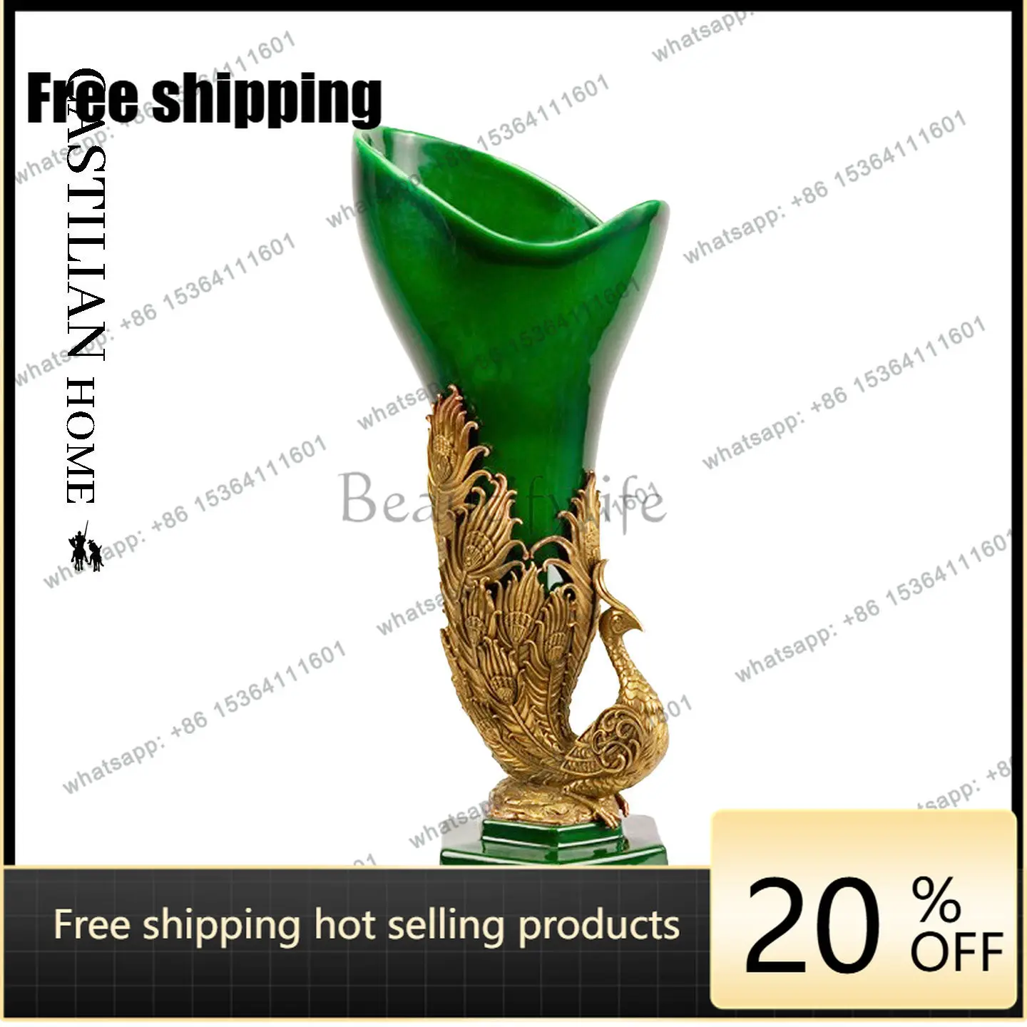HOT European luxury emerald peacock vase ornament high sense new Chinese entrance decoration C5565