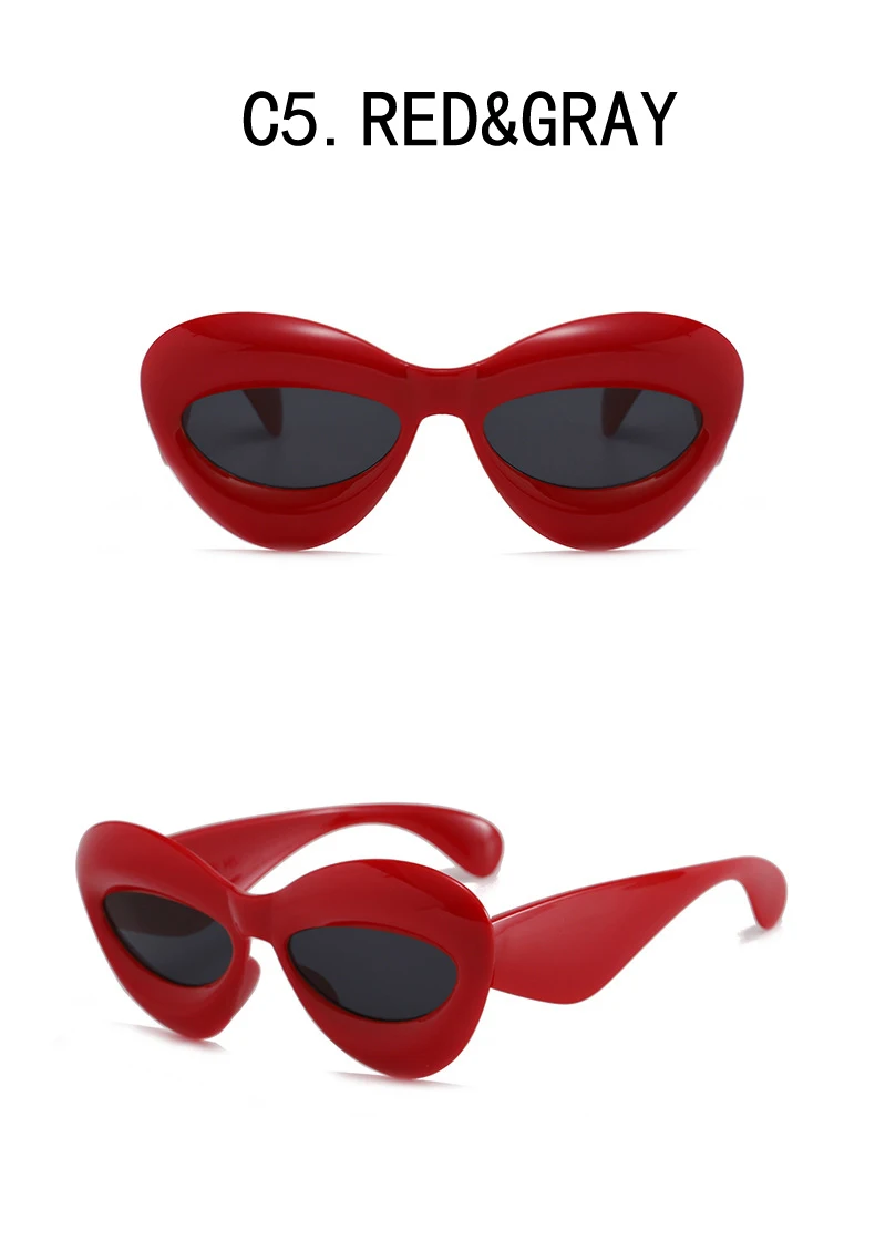 Candy Color Sexy Lip Y2k Cat-Eye-Sonnenbrille für Damen, neue Luxusmarke, gelb-blau verlaufende Sonnenbrille für Herren, Punk Hip-Hop-Brille – Detail 10