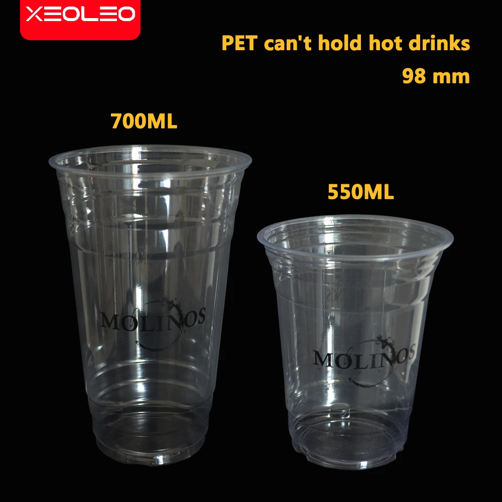 XEOLEO 1000pcs ɸ98mm kubek do Bubble tea kubek PET 500ml/700ml bez pokrywy filiżanka do mleka i herbaty do wyciskania soku/zimny napój/kawa/herbata